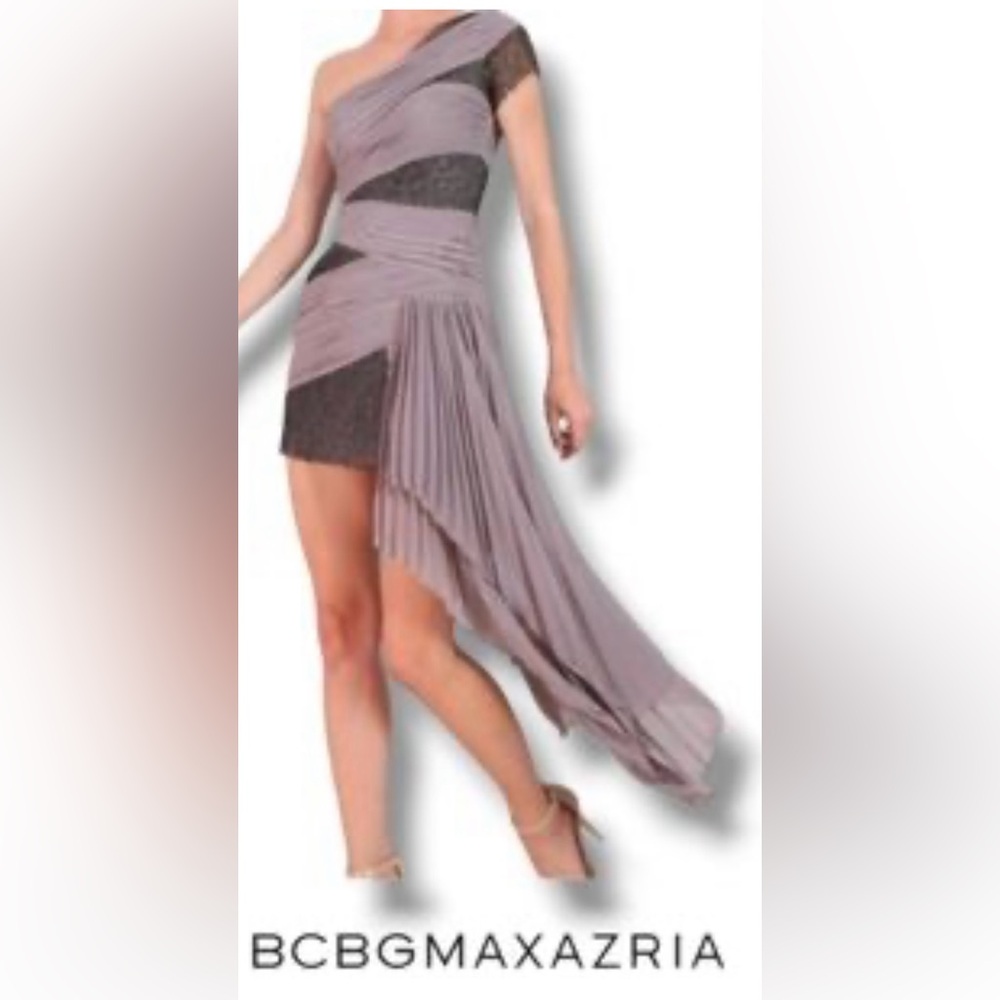 NEW BCBG MAXAZRIA RUNWAY CHIFFON PLEAT LACE WRAP SIDE TRAIN DRESS READ! $600